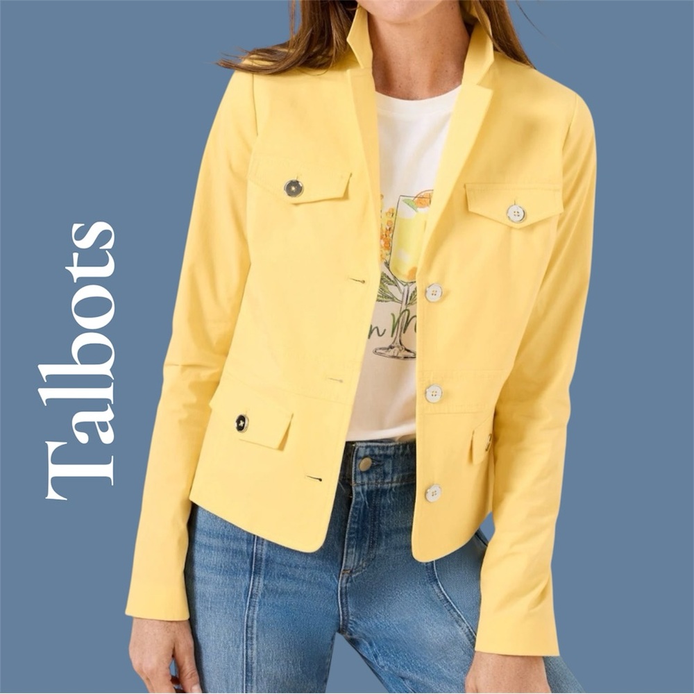 Talbots FRESH POPLIN JACKET, buttery yellow. Size 12, silver buttons/lined. NWT!